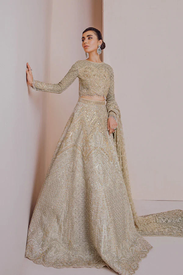Champagne Zardozi Marori Tulle Bridal Lehenga (3-Piece) - Image 1