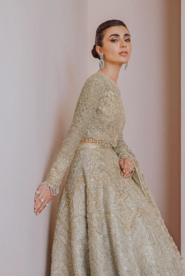 Champagne Zardozi Marori Tulle Bridal Lehenga (3-Piece) - Image 2