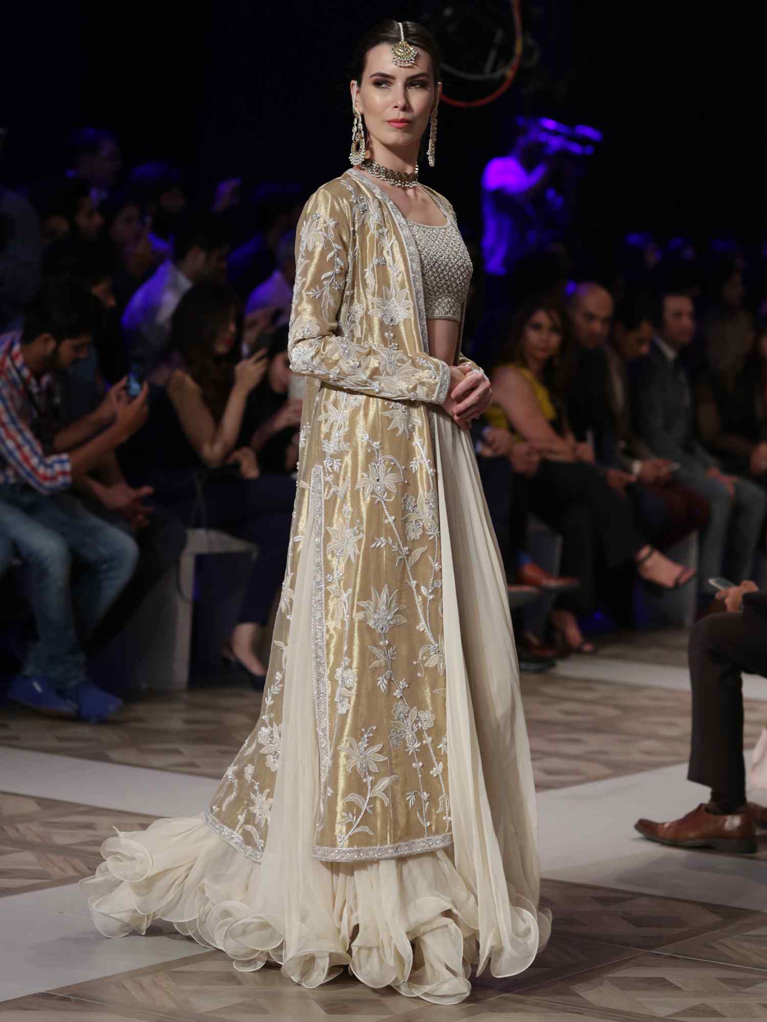 Gold Zardozi Tissue & Velvet Lehenga (3-Piece) - Image 2