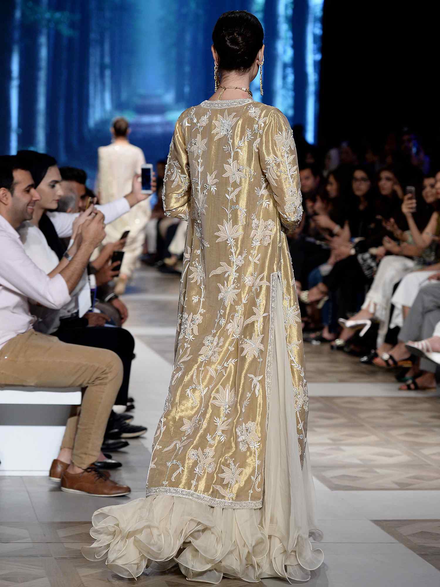 Gold Zardozi Tissue & Velvet Lehenga (3-Piece) - Image 3