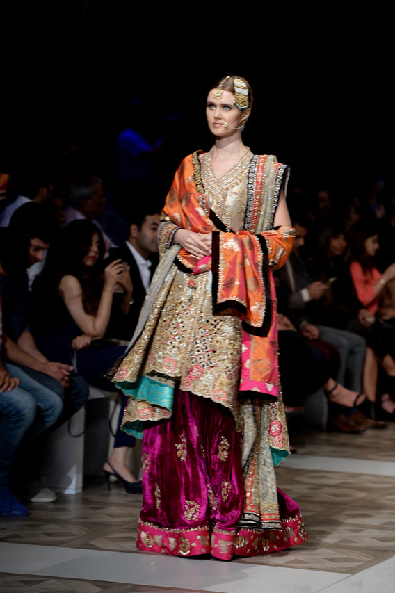 Gold Zardozi Tissue Angarkha Lehenga (3-Piece) - Image 4