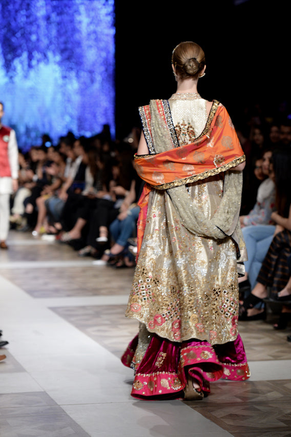 Gold Zardozi Tissue Angarkha Lehenga (3-Piece) - Image 6