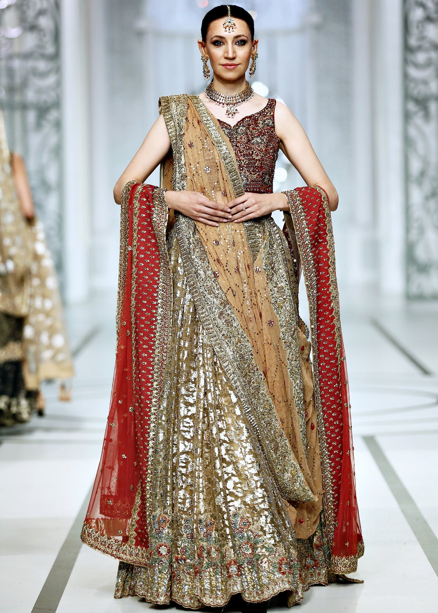 Gold Marori Zardozi Velvet Lehenga (3-Piece) - Image 1
