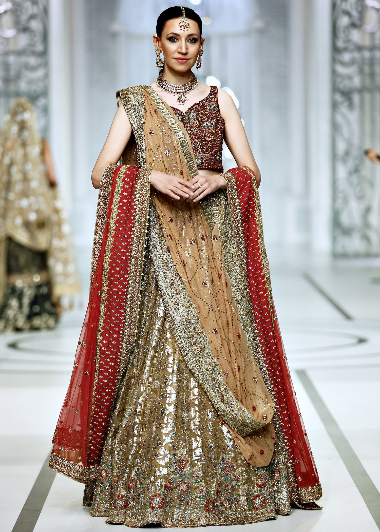 Gold Marori Zardozi Velvet Lehenga (3-Piece) - Image 2