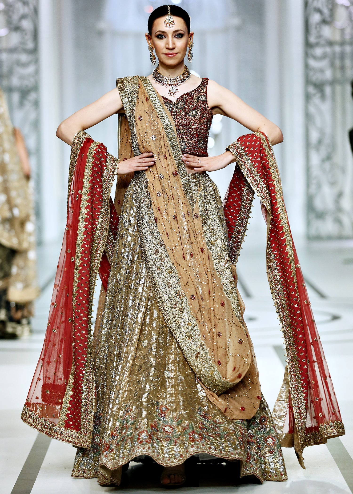 Gold Marori Zardozi Velvet Lehenga (3-Piece) - Image 3