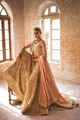 Pakistani Peach Hand-Embellished Velvet Shawl (1-Pc) - Image 3