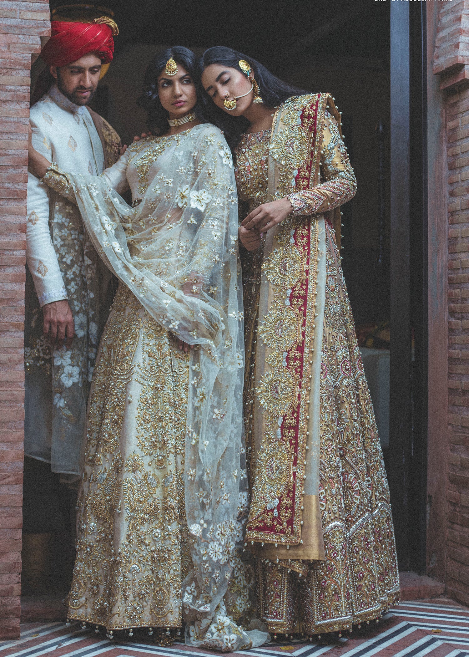 Peach-Gold Embroidered Vintage Tissue Lehenga (3-Piece) - Image 2