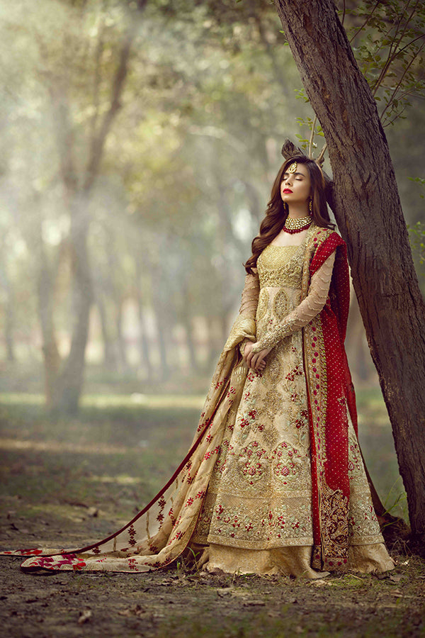 Gold Zari Net Bridal Lehenga Set (3-Piece) - Image 1