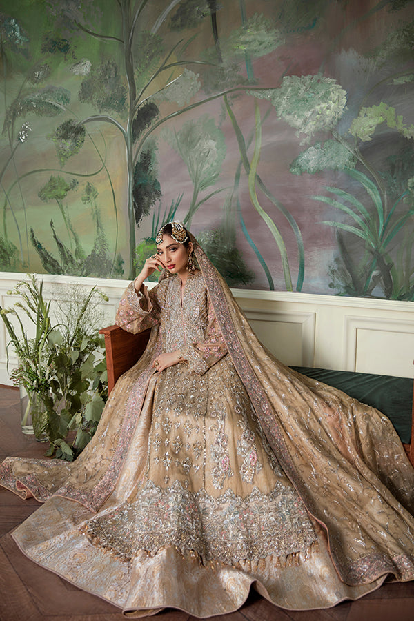 Pakistani Gold Zari Net Bridal Lehenga Set (3-Piece) - Image 5