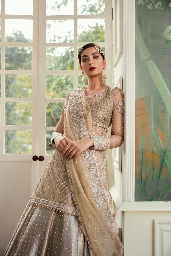 Indian Gold Zari Net Bridal Lehenga Set (3-Piece) - Image 2