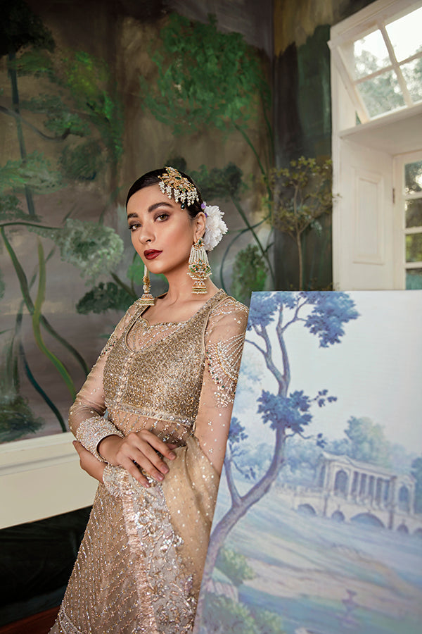 Indian Gold Zari Net Bridal Lehenga Set (3-Piece) - Image 3