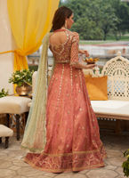 Rose Gold Embellished Zari Silk Lehenga Choli (3-Piece) - Image 4