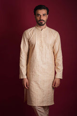 Gold Chikankari Cotton Kurta & Pyjama (2-Piece) - Image 2