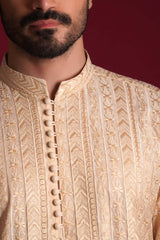Gold Chikankari Cotton Kurta & Pyjama (2-Piece) - Image 3