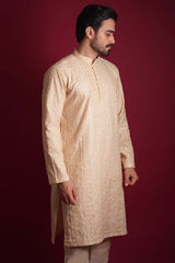 Gold Chikankari Cotton Kurta & Pyjama (2-Piece) - Image 4