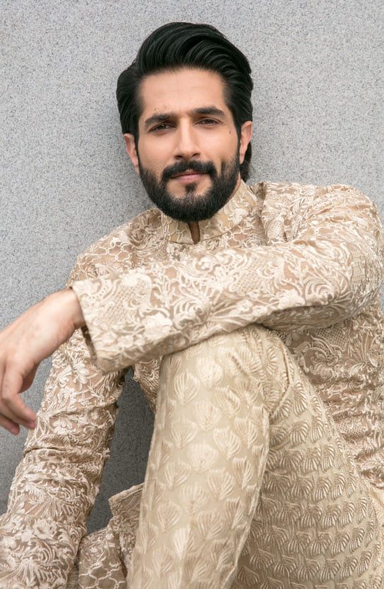 Champagne Hand-Embroidered Organza Kurta (2-Piece) - Image 1