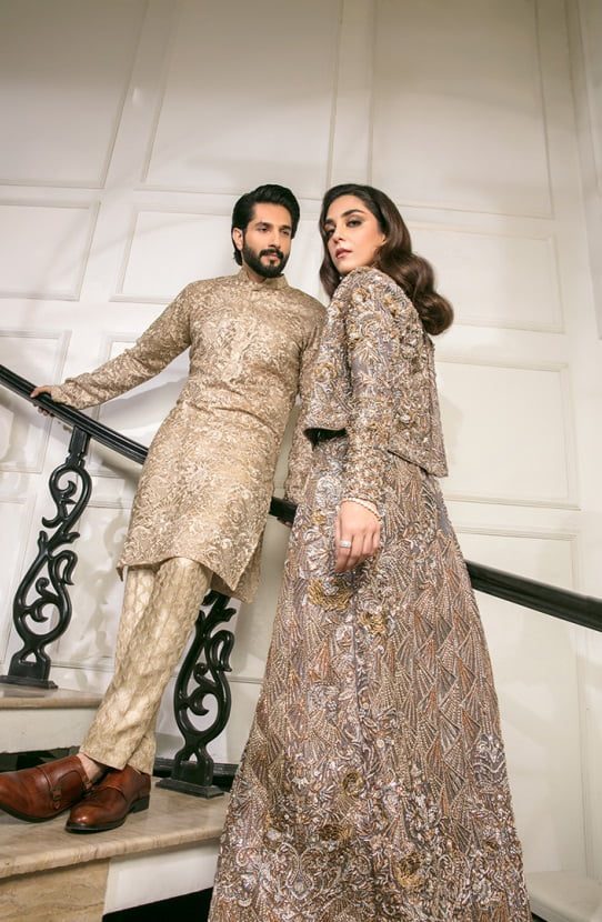 Champagne Hand-Embroidered Organza Kurta (2-Piece) - Image 2