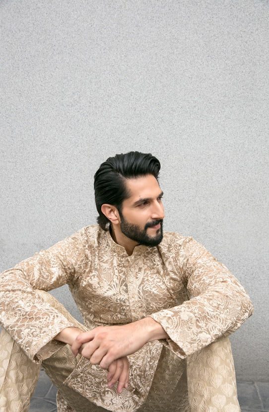 Champagne Hand-Embroidered Organza Kurta (2-Piece) - Image 4