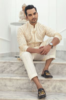 Pastel Butterscotch Embroidered Ox Silk Kurta (2-Piece) - Image 3