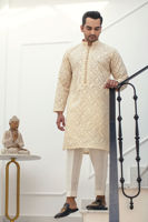 Pastel Butterscotch Embroidered Ox Silk Kurta (2-Piece) - Image 5