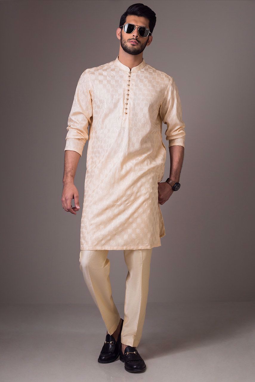 Gold Embroidered Raw Silk Kurta Set (2-Piece) - Image 2