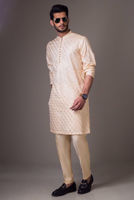 Gold Embroidered Raw Silk Kurta Set (2-Piece) - Image 3