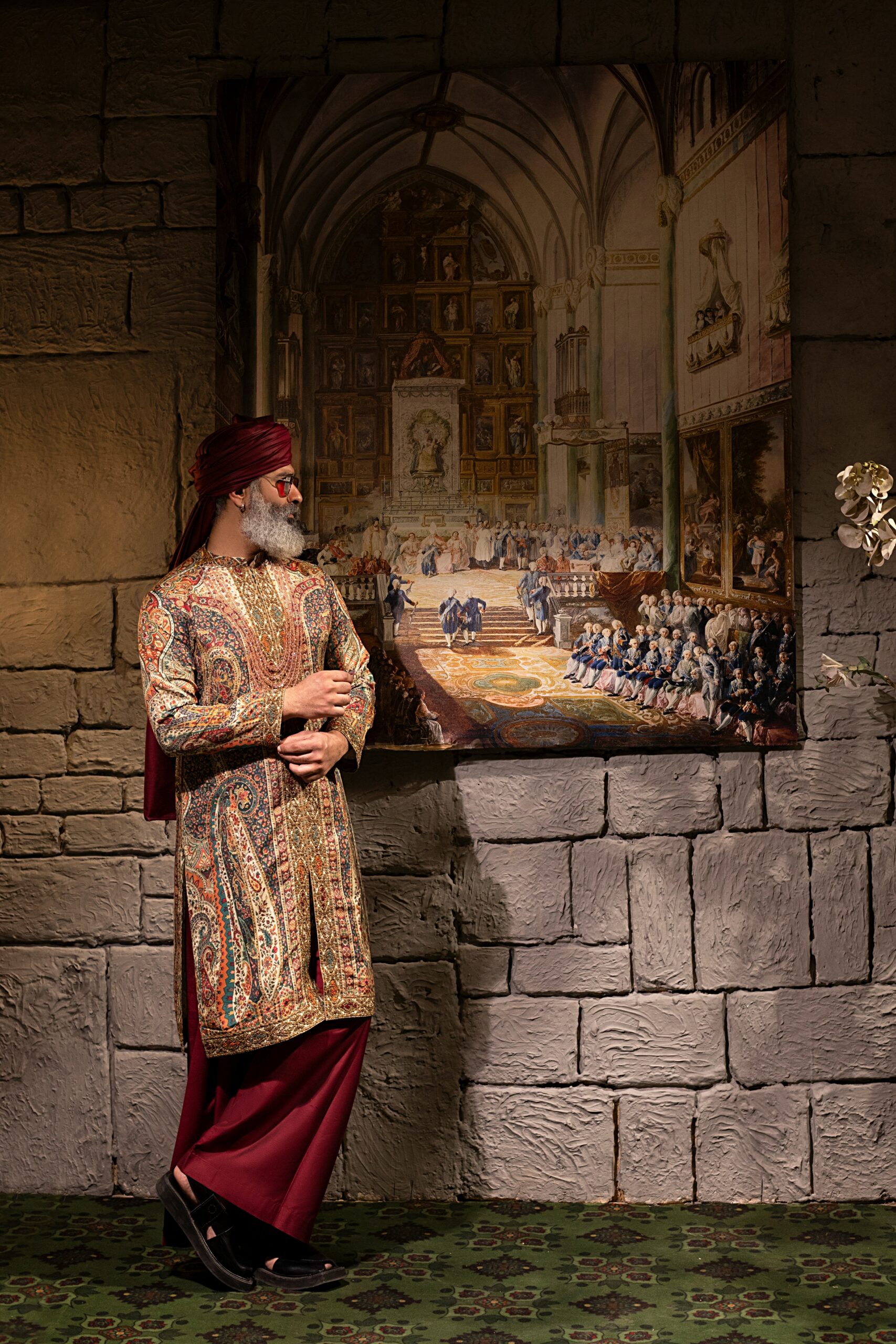 Gold Embroidered Synthetic Raw Silk Kurta (3-Piece) - Image 1