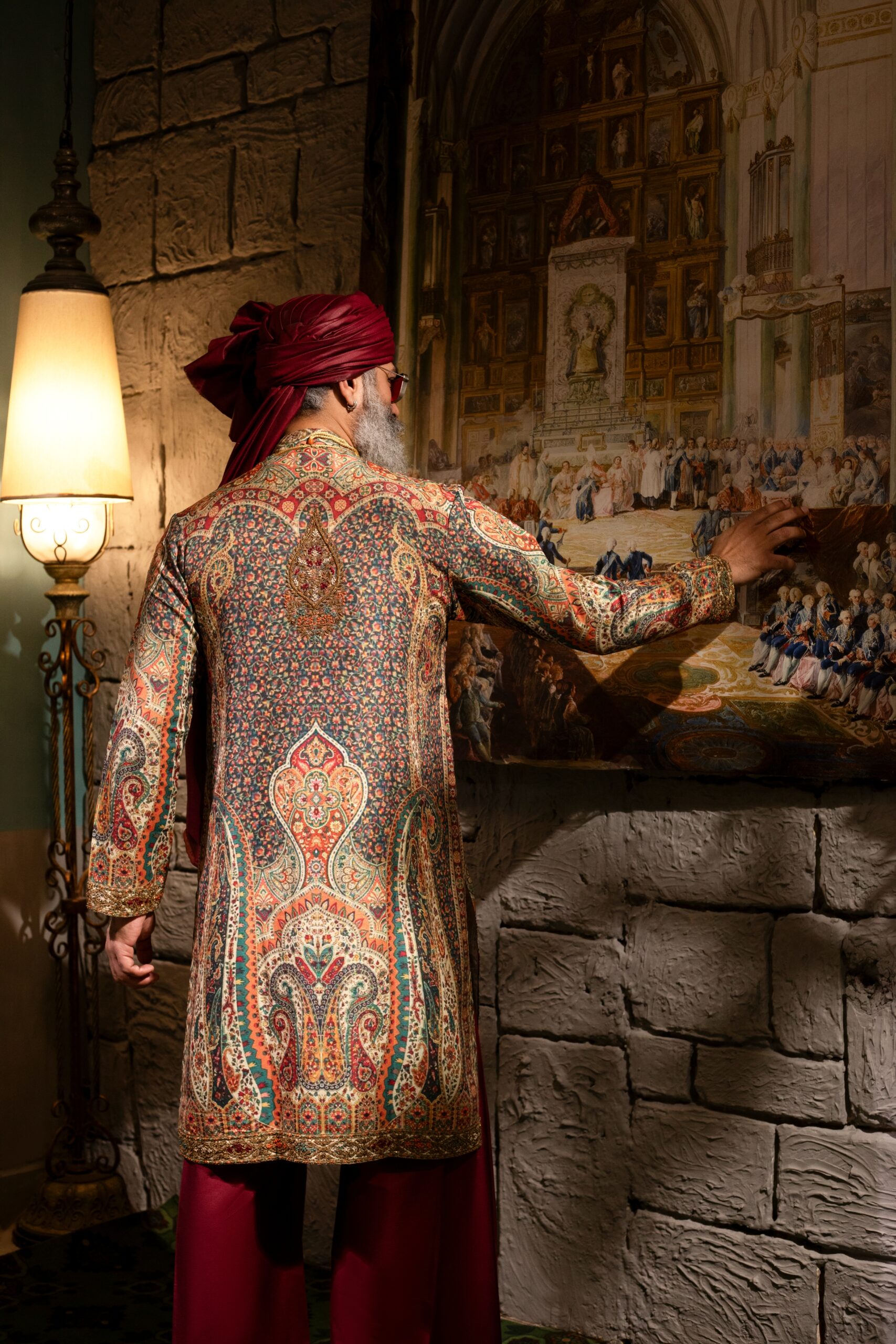 Gold Embroidered Synthetic Raw Silk Kurta (3-Piece) - Image 3