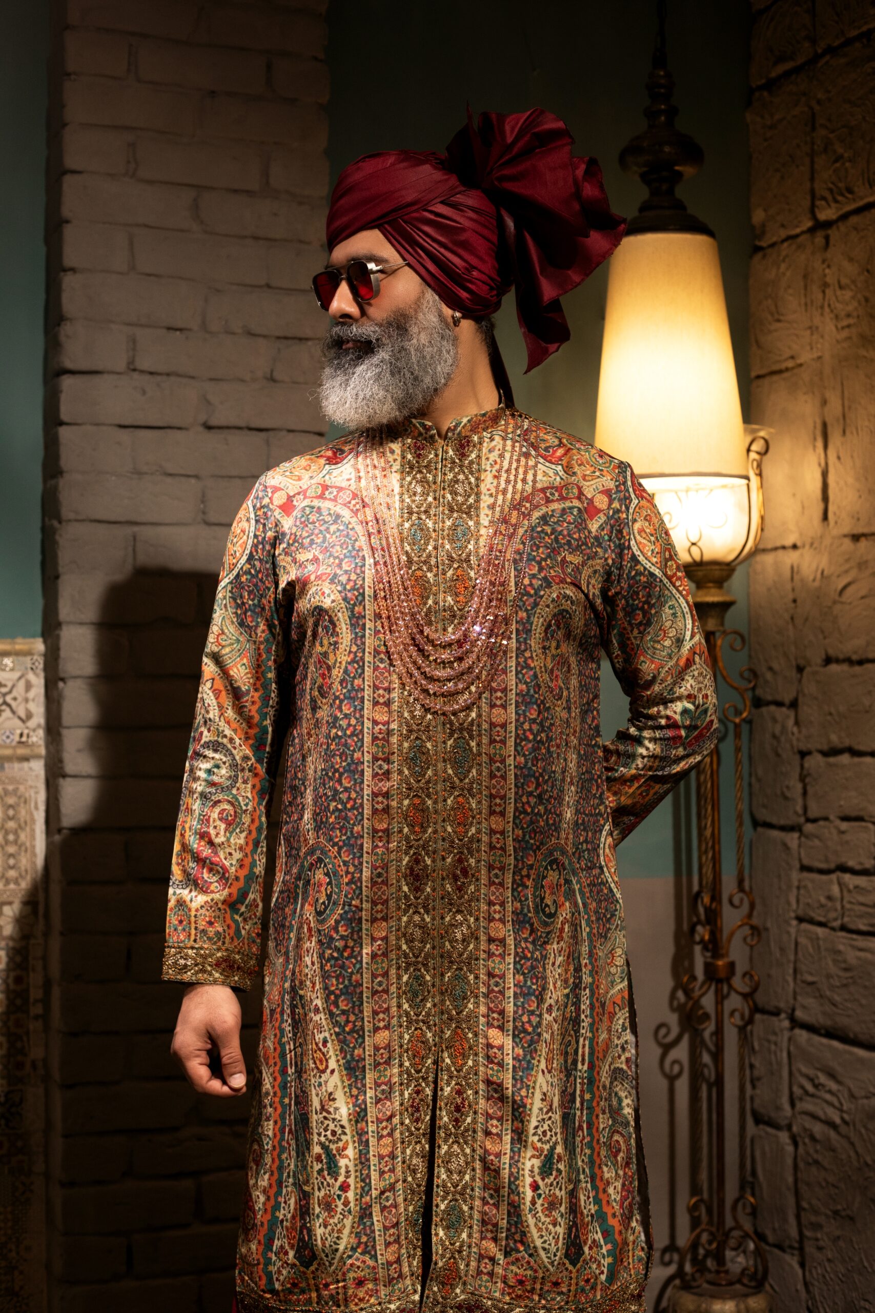 Gold Embroidered Synthetic Raw Silk Kurta (3-Piece) - Image 5