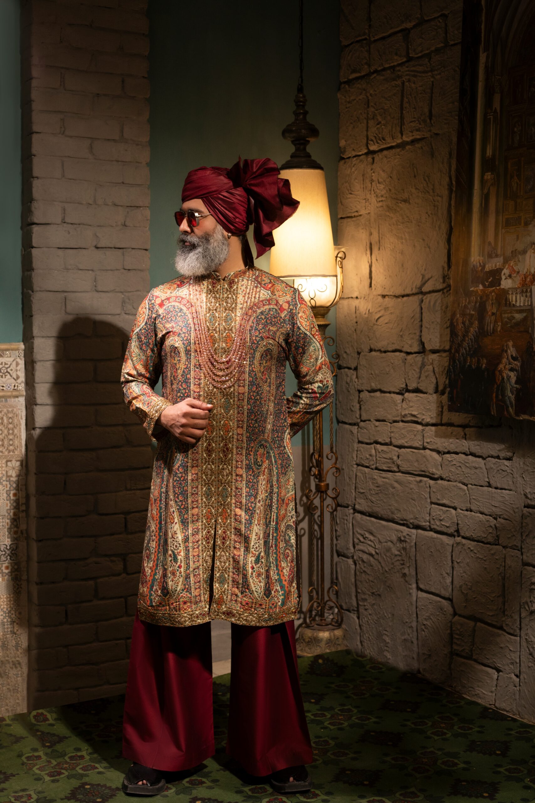 Gold Embroidered Synthetic Raw Silk Kurta (3-Piece) - Image 6