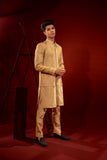 Golden Embroidered Silk Kurta Pajama (2-Piece) - Image 3