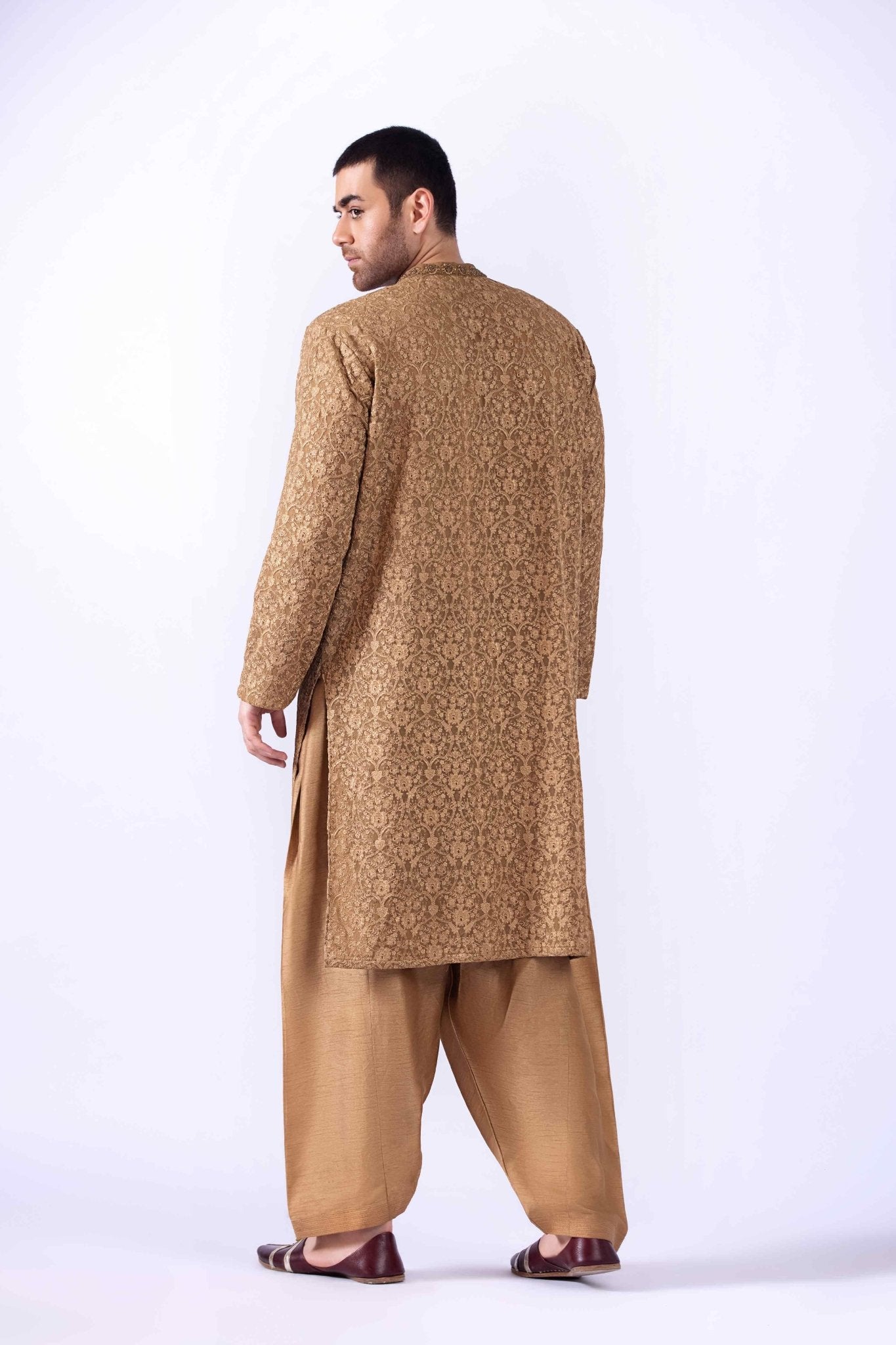 Golden Zardozi Embroidered Chiffon Kurta (3-Piece) - Image 6