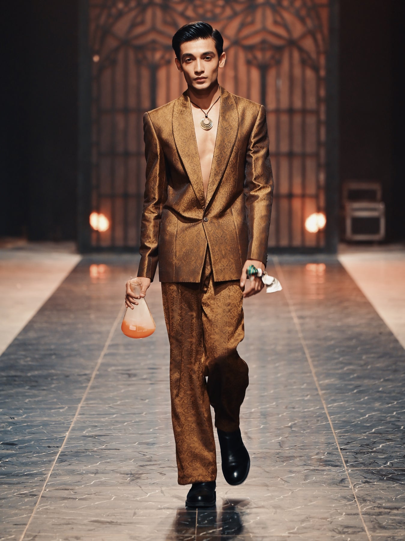 Gold Woven Jamawar Men's Tuxedo (2-Piece) - Image 1