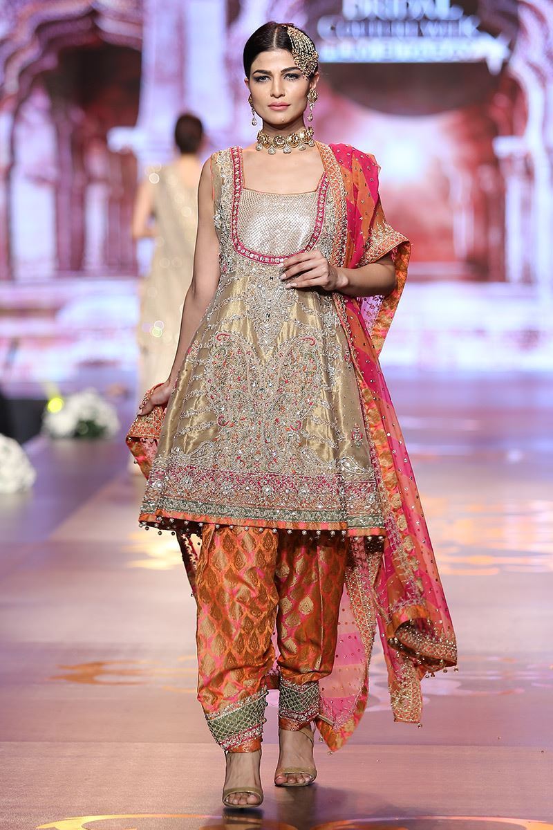 Pakistani Gold Embroidered Jamawar Peplum (3-Piece) - Image 1