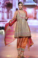 Pakistani Gold Embroidered Jamawar Peplum (3-Piece) - Image 3