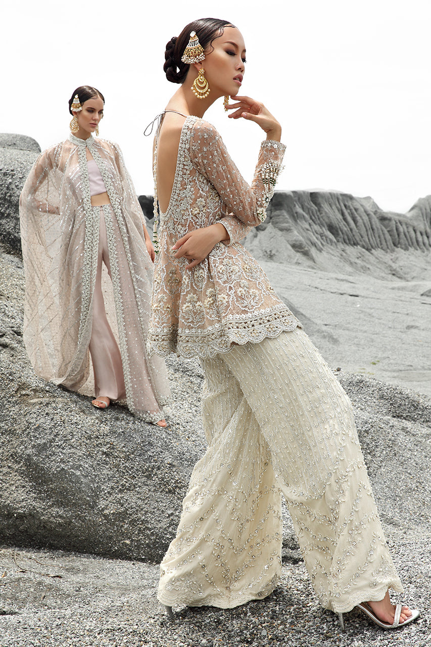 Butterscotch Hand-Embellished Net Peplum (2-Piece) - Image 2