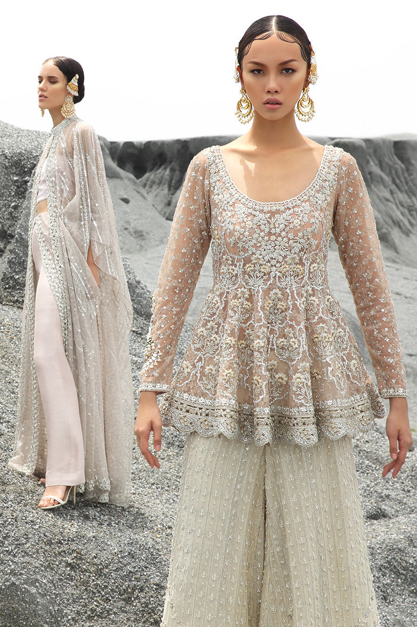 Butterscotch Hand-Embellished Net Peplum (2-Piece) - Image 4