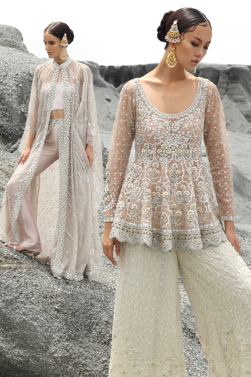 Butterscotch Hand-Embellished Net Peplum Dress (2-Piece) - Image 4