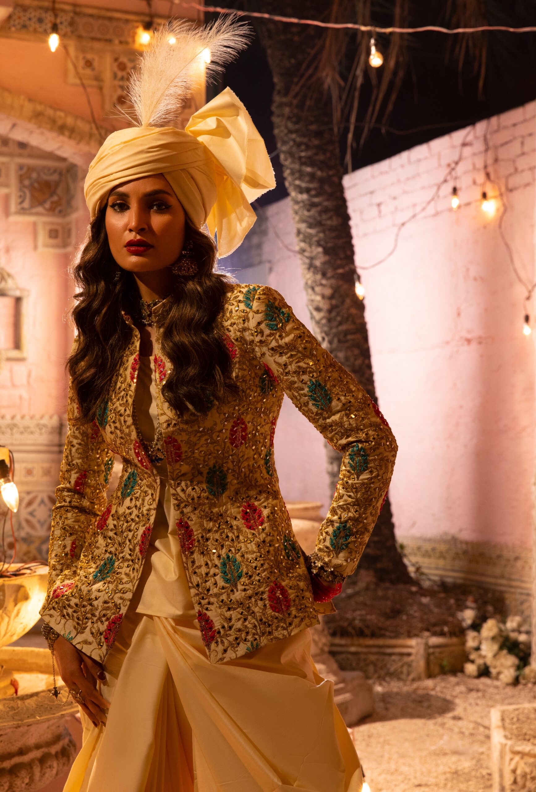 Pakistani Gold Mirrored Silk-Blend Bridal Coat (1-Pc) - Image 1