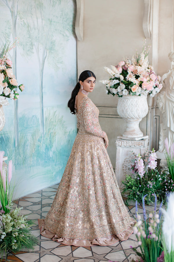 Rose Gold Zari Net Pishwas Dress (3-Piece) - Image 4