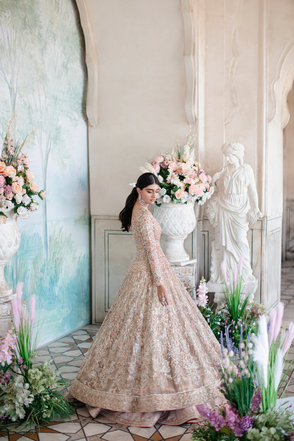 Rose Gold Zari Net Pishwas Dress (3-Piece) - Image 5