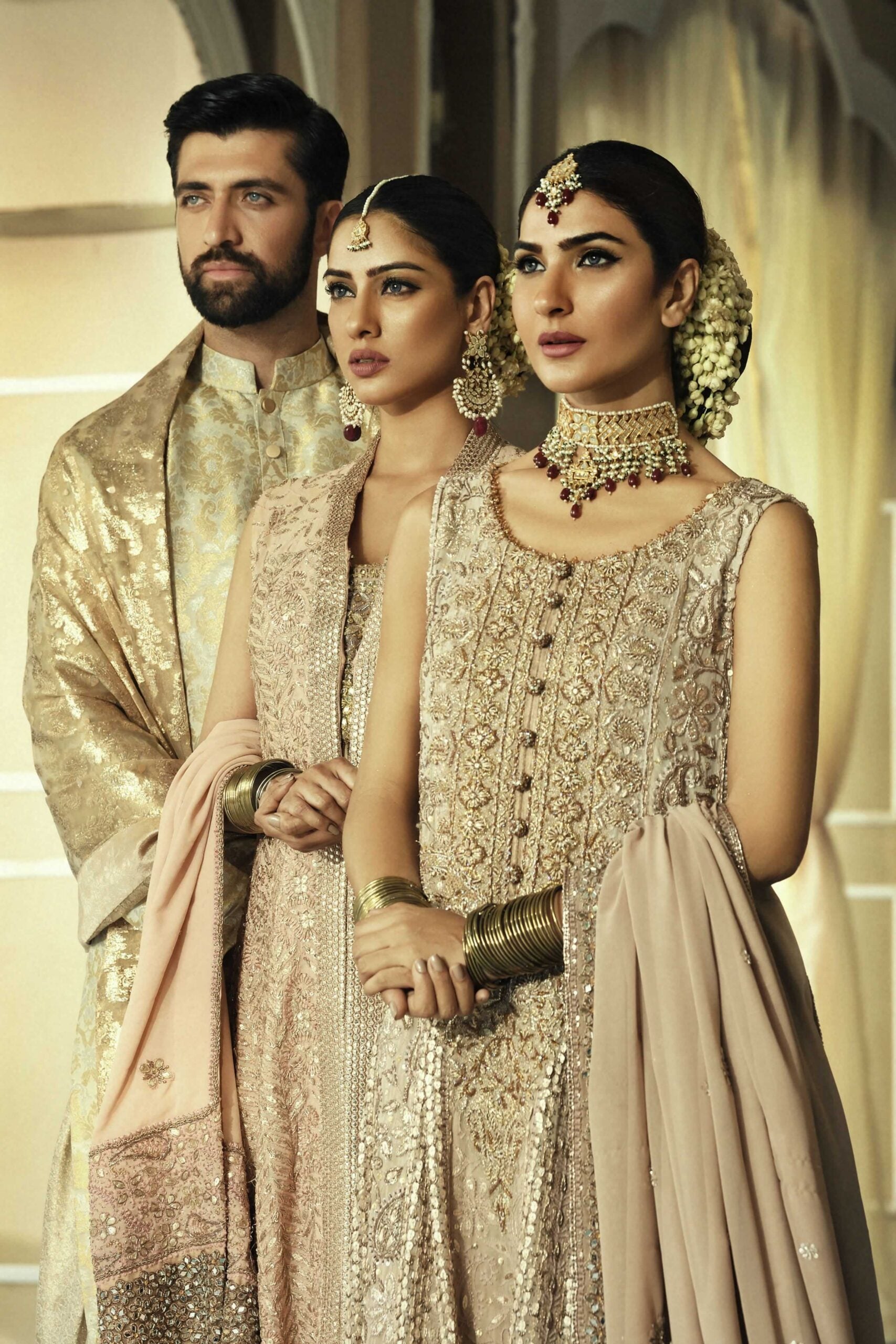 Pakistani Gold Chikankari Chiffon Pishwas Dress (3-Piece) - Image 2