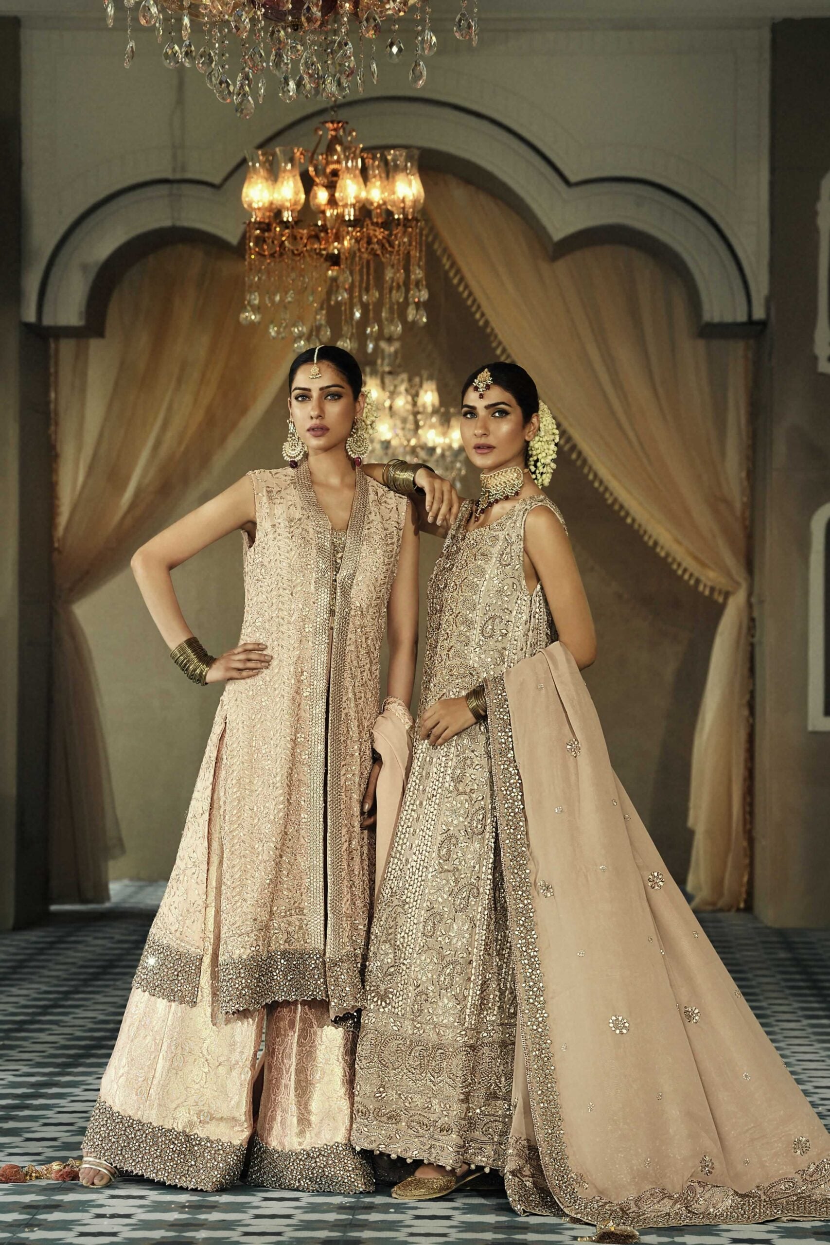 Pakistani Gold Chikankari Chiffon Pishwas Dress (3-Piece) - Image 4