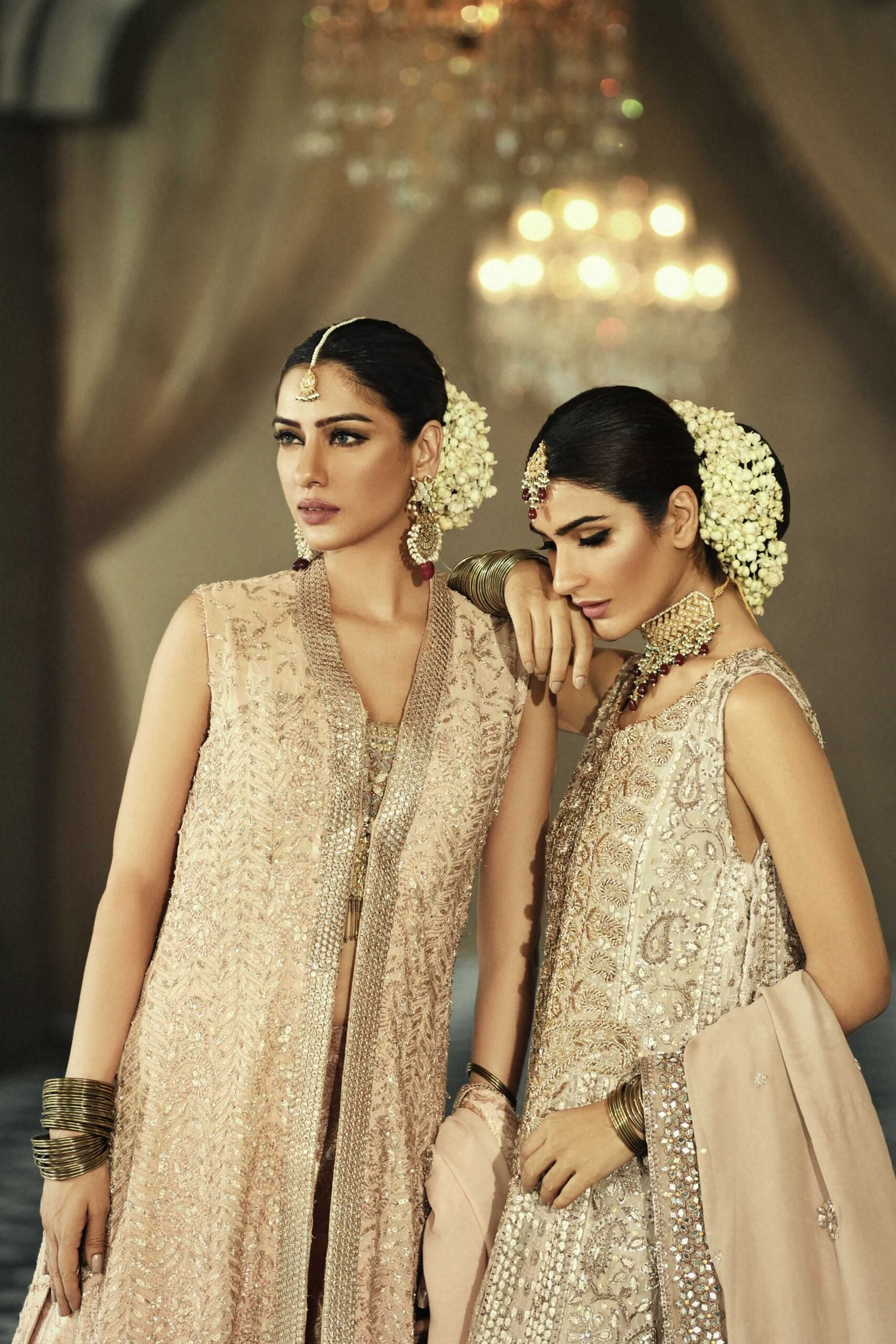 Pakistani Gold Chikankari Chiffon Pishwas Dress (3-Piece) - Image 5