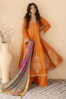 Golden Rust Embroidered Cotton Net Pishwas (3-Piece) - Image 2