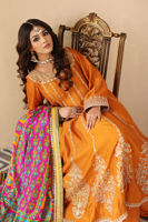 Golden Rust Embroidered Cotton Net Pishwas (3-Piece) - Image 4