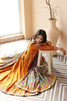 Golden Rust Embroidered Cotton Net Pishwas (3-Piece) - Image 5