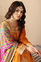 Golden Rust Embroidered Cotton Net Pishwas (3-Piece) - Image 7