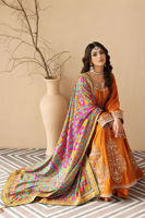 Golden Rust Embroidered Cotton Net Pishwas (3-Piece) - Image 8