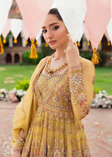 Pakistani Mustard Gold Embroidered Net Bridal Pishwas (3-Piece) - Image 4